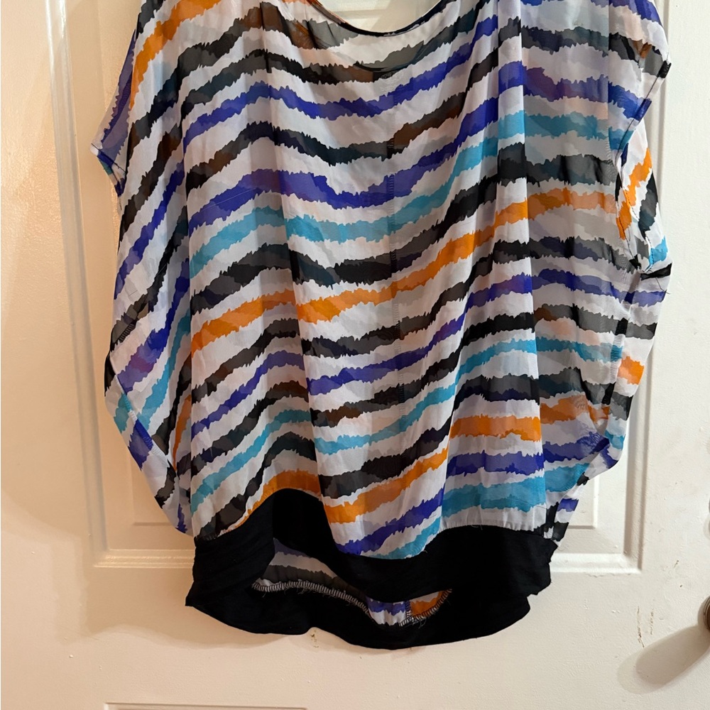 Bobeau Multicolor Striped Blouse - Blue, Orange, Black